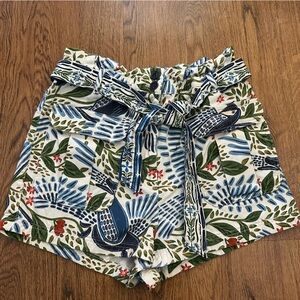 Farm Rio multicolor Floral Bird Print paperbag with Tie Waist size large cotton